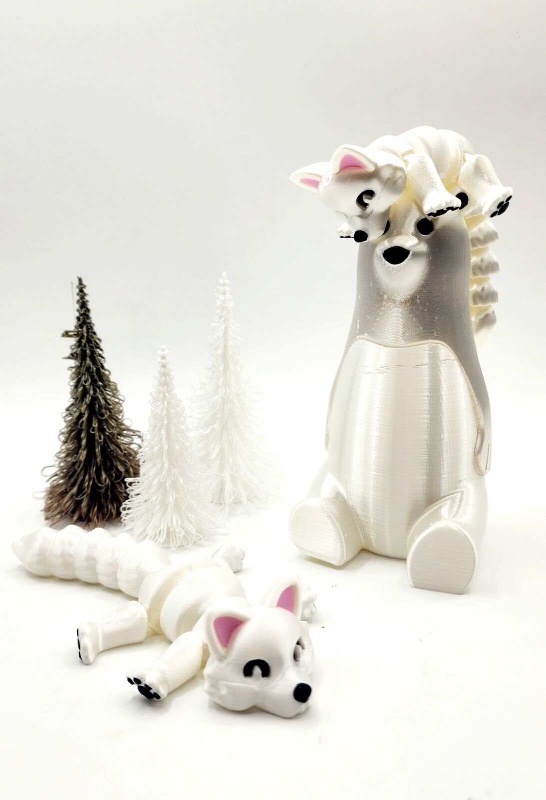 3D printed Arctic fox articulate fidget, sensory toy, desktop toy.