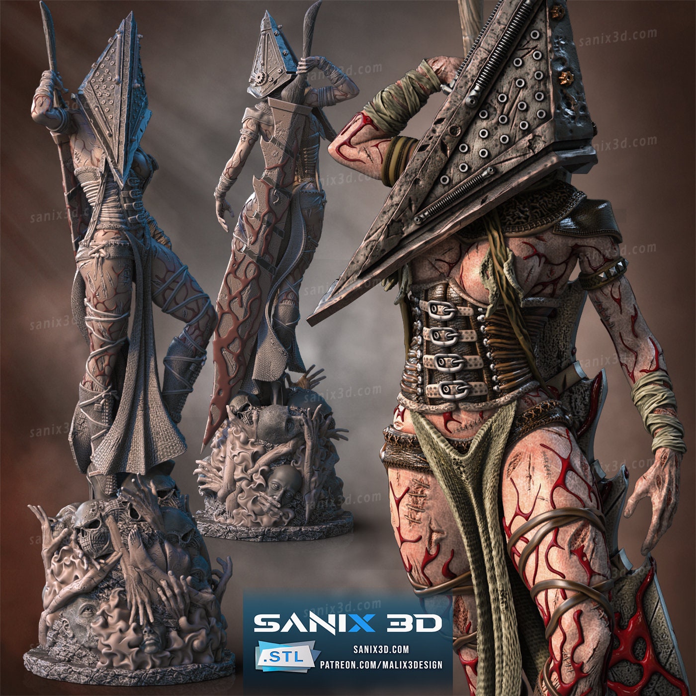 3D 14k resin printed Pyramid Head desktop decoration. Fan art.