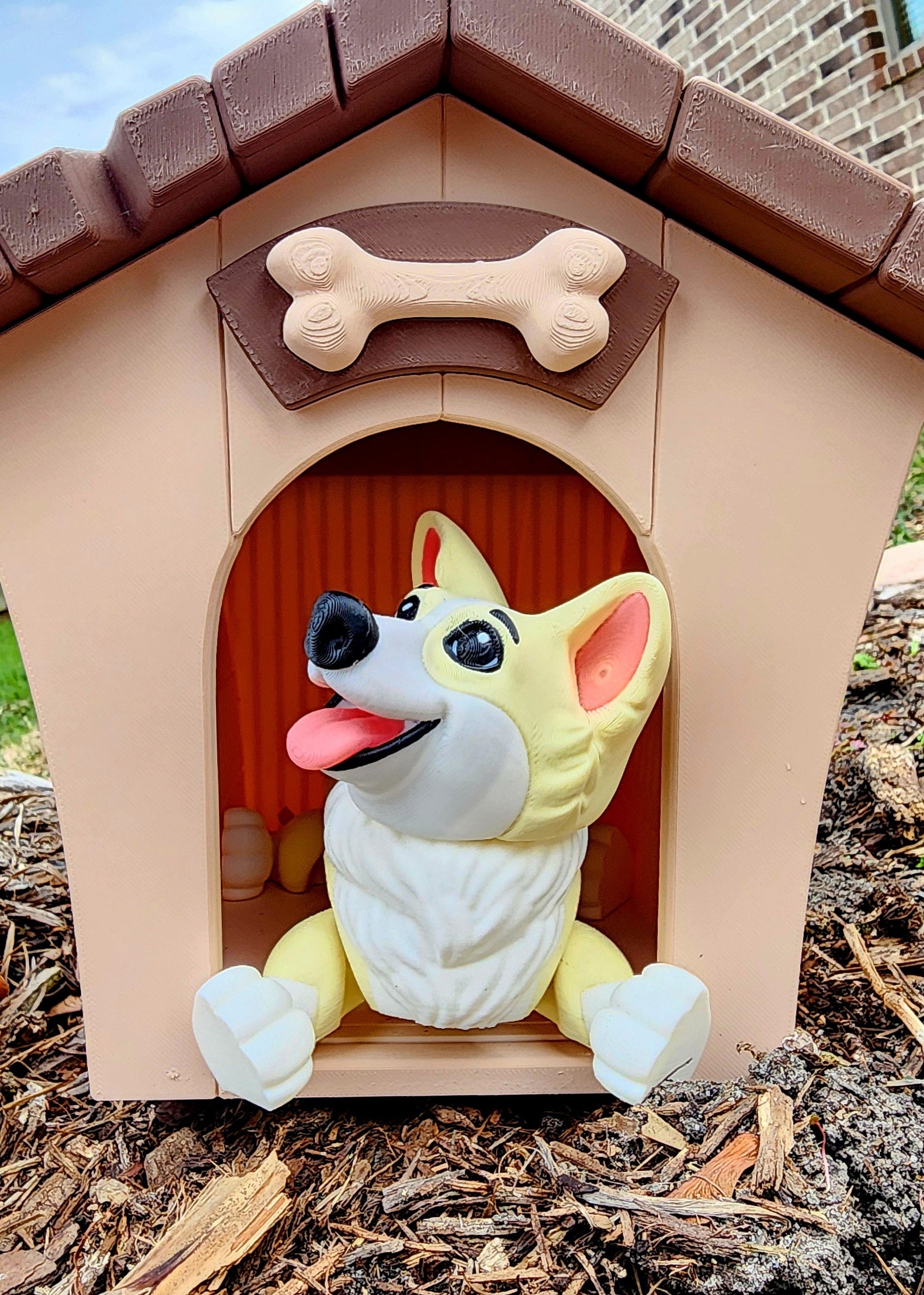 3D printed Corgi articulated fidget toy with Optional Kennel and Dog Bowl.