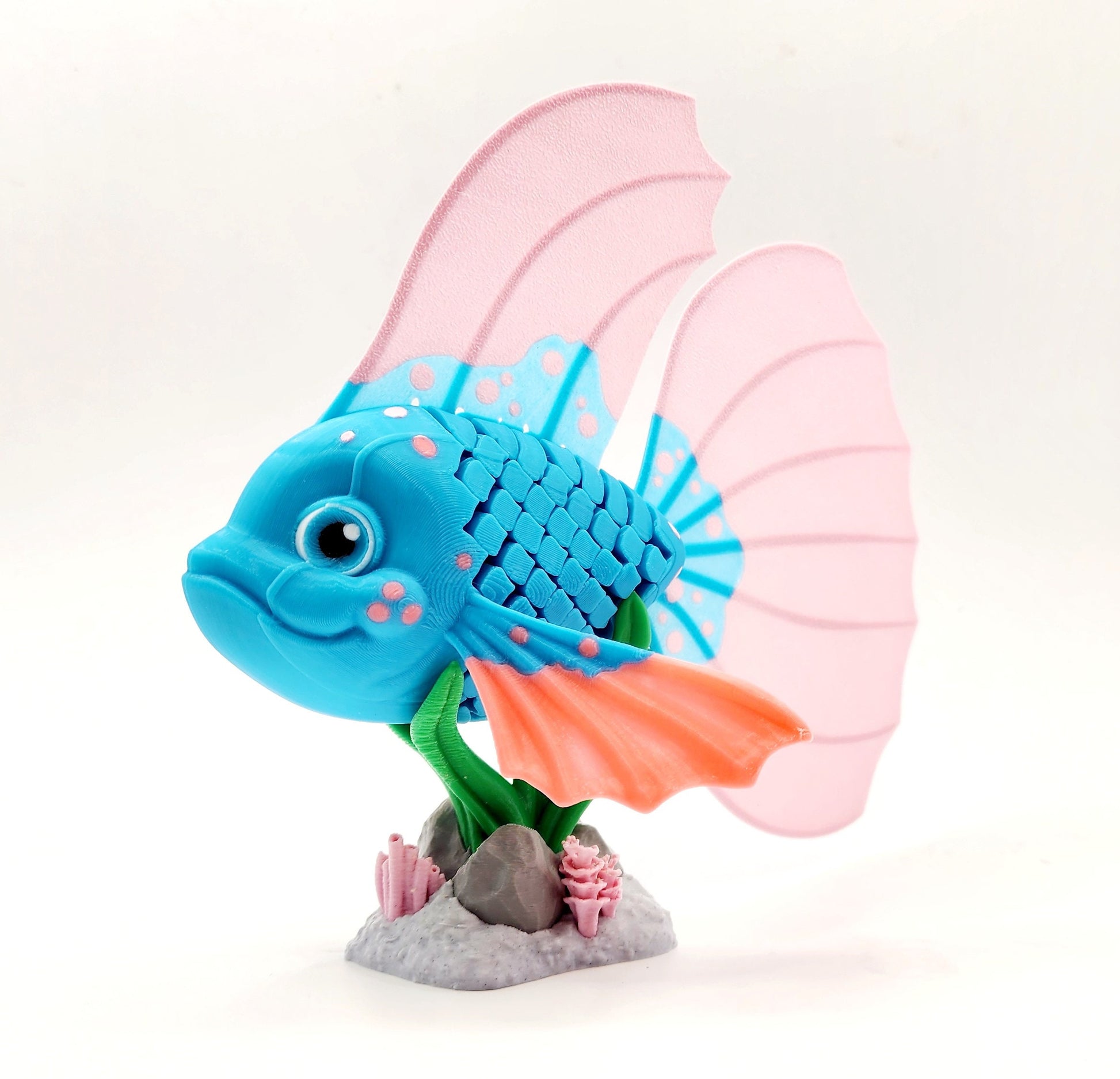 3D printed Bella the Beta Fish articulated fidget toy, sensory toy, desktop toy.