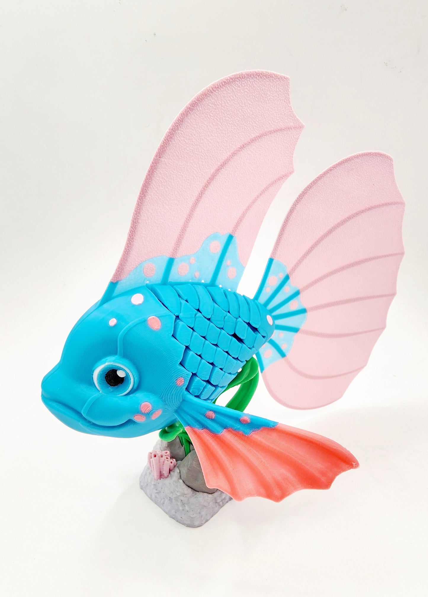 3D printed Bella the Beta Fish articulated fidget toy, sensory toy, desktop toy.