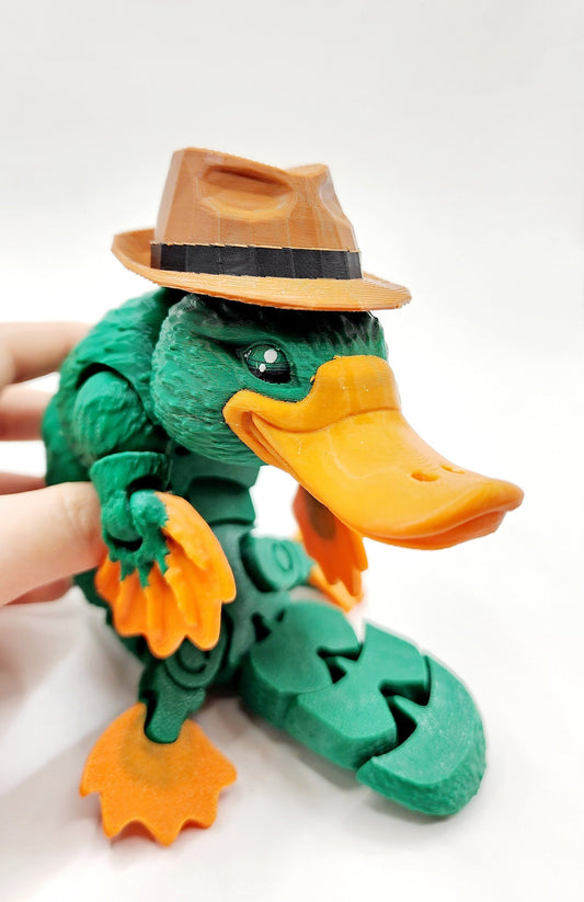 3D printed articulated Platypus fidget sensory toy. Desk Toy with a removable hat.