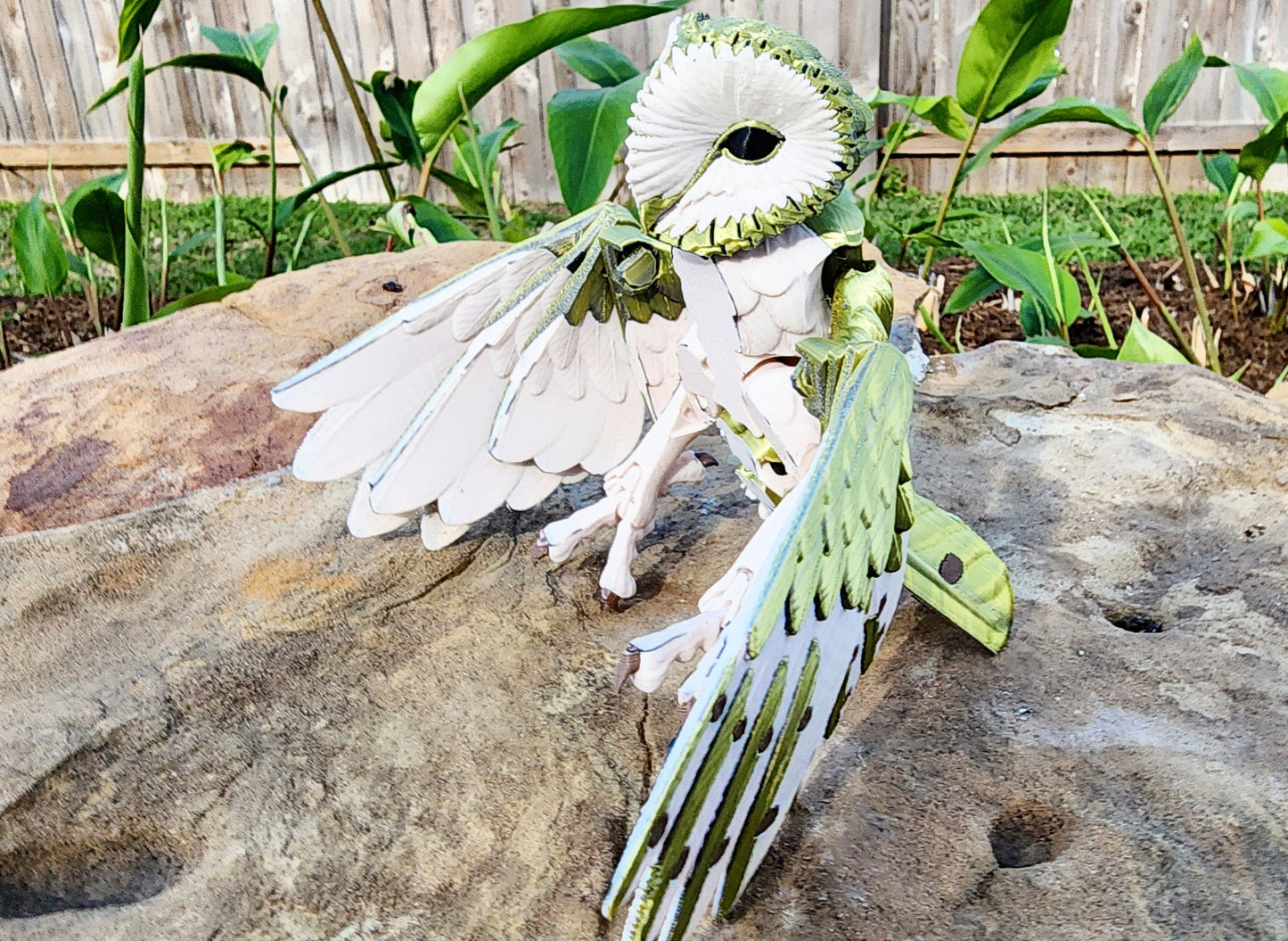 3D printed articulated Barn Owl fidget, sensory, pet toy.