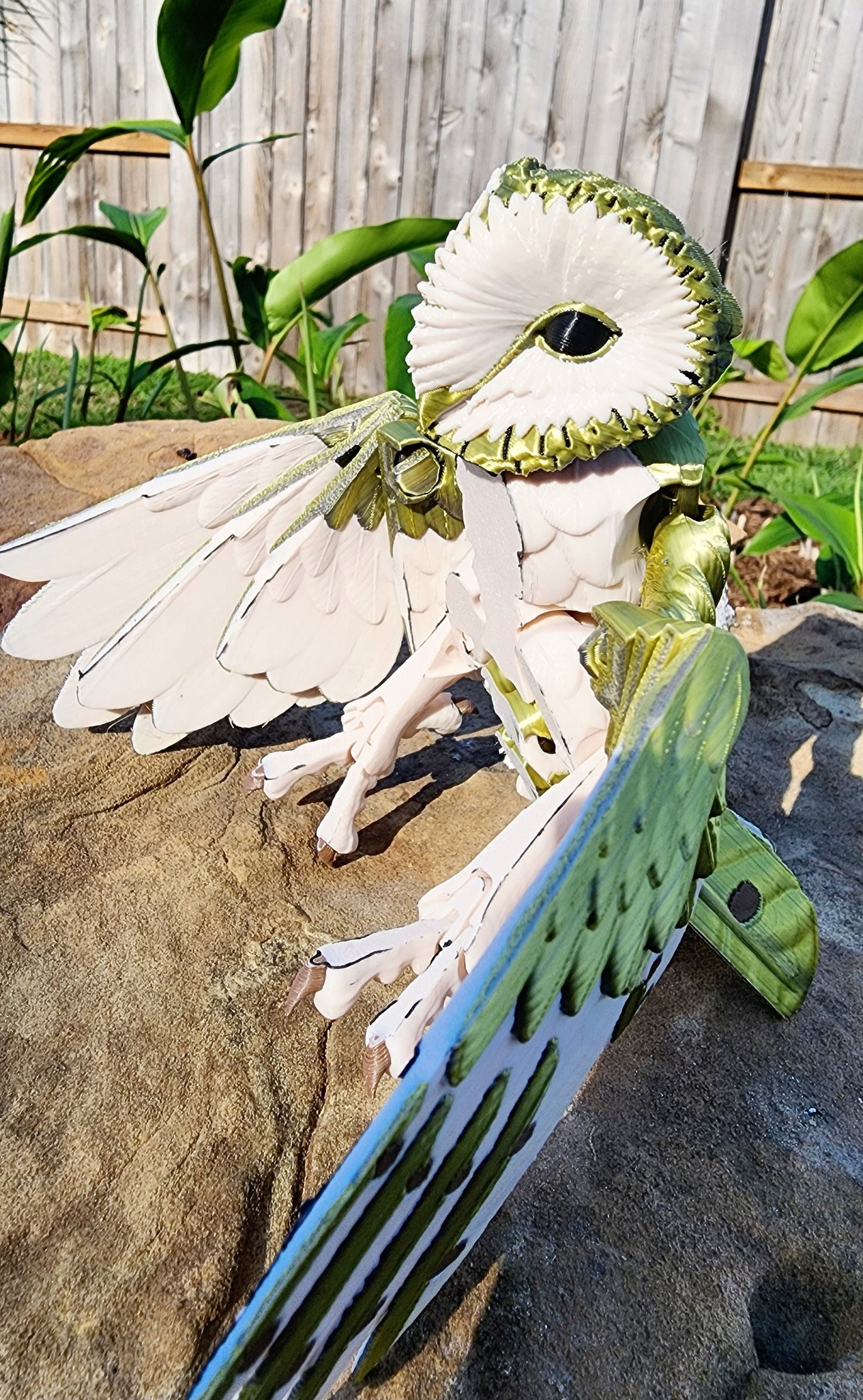 3D printed articulated Barn Owl fidget, sensory, pet toy.