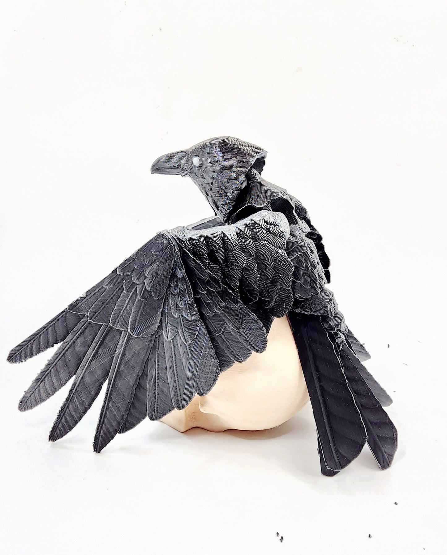 3D printed articulated Raven with articulated wings, fidget, sensory toy with optional skull base.