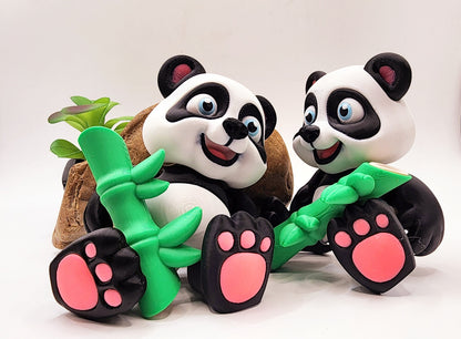 3D Printed articulated flexi baby Panda with bamboo fidget desk toy.