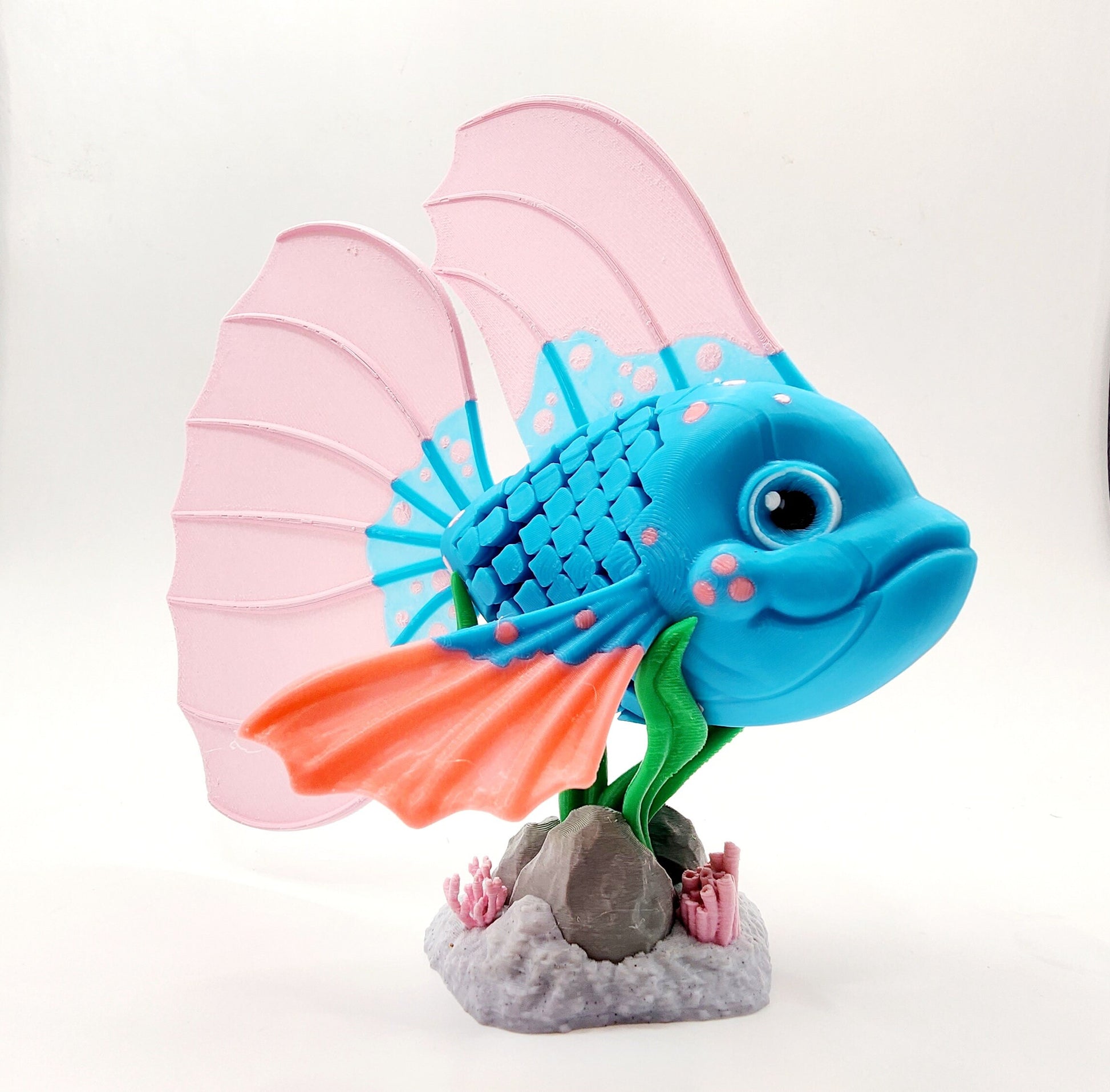 3D printed Bella the Beta Fish articulated fidget toy, sensory toy, desktop toy.