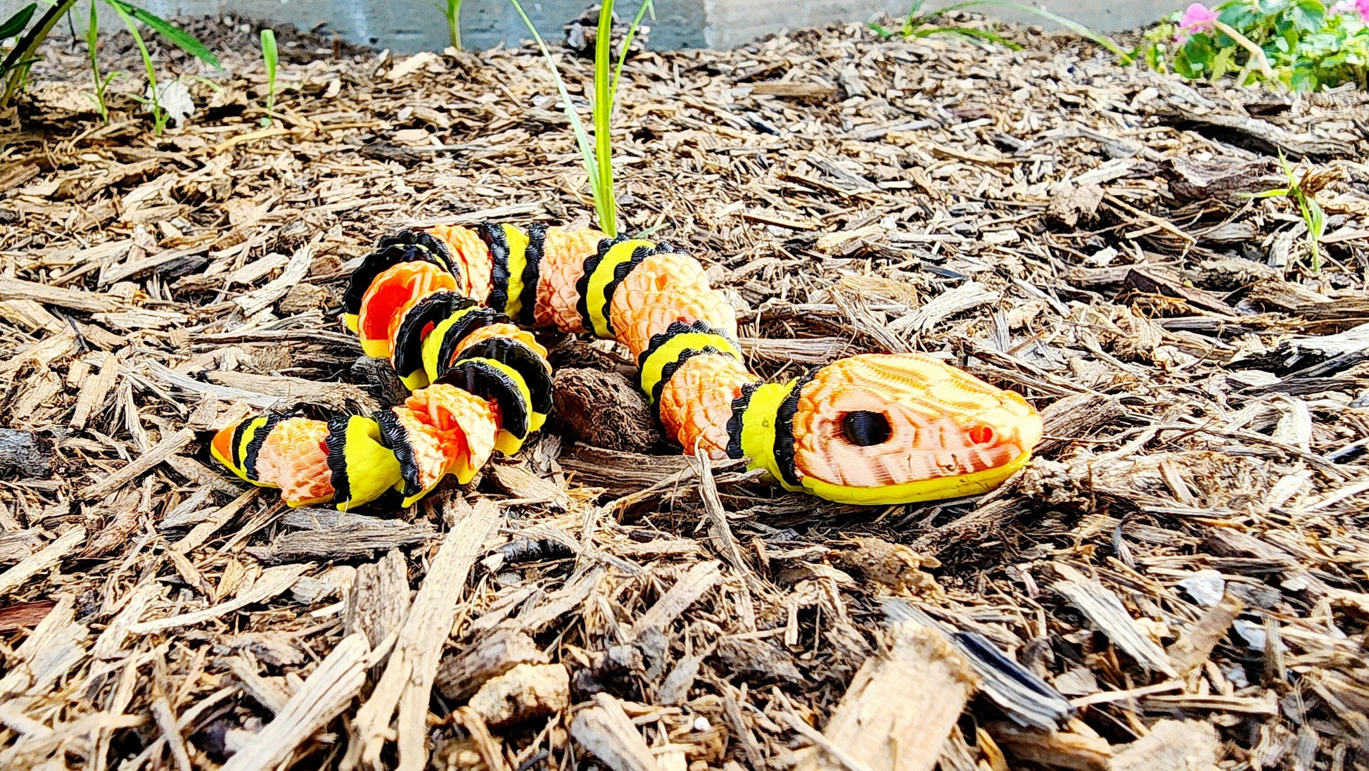 3D printed articulated Coral Snake, King Snake fidget sensory toy, desk toy.