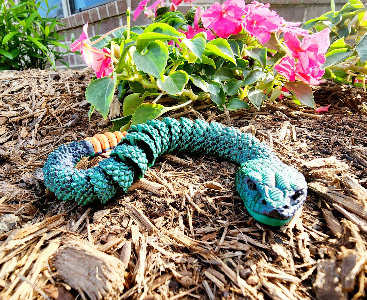 3D printed articulated rattlesnake fidget, sensory toy, desk toy.