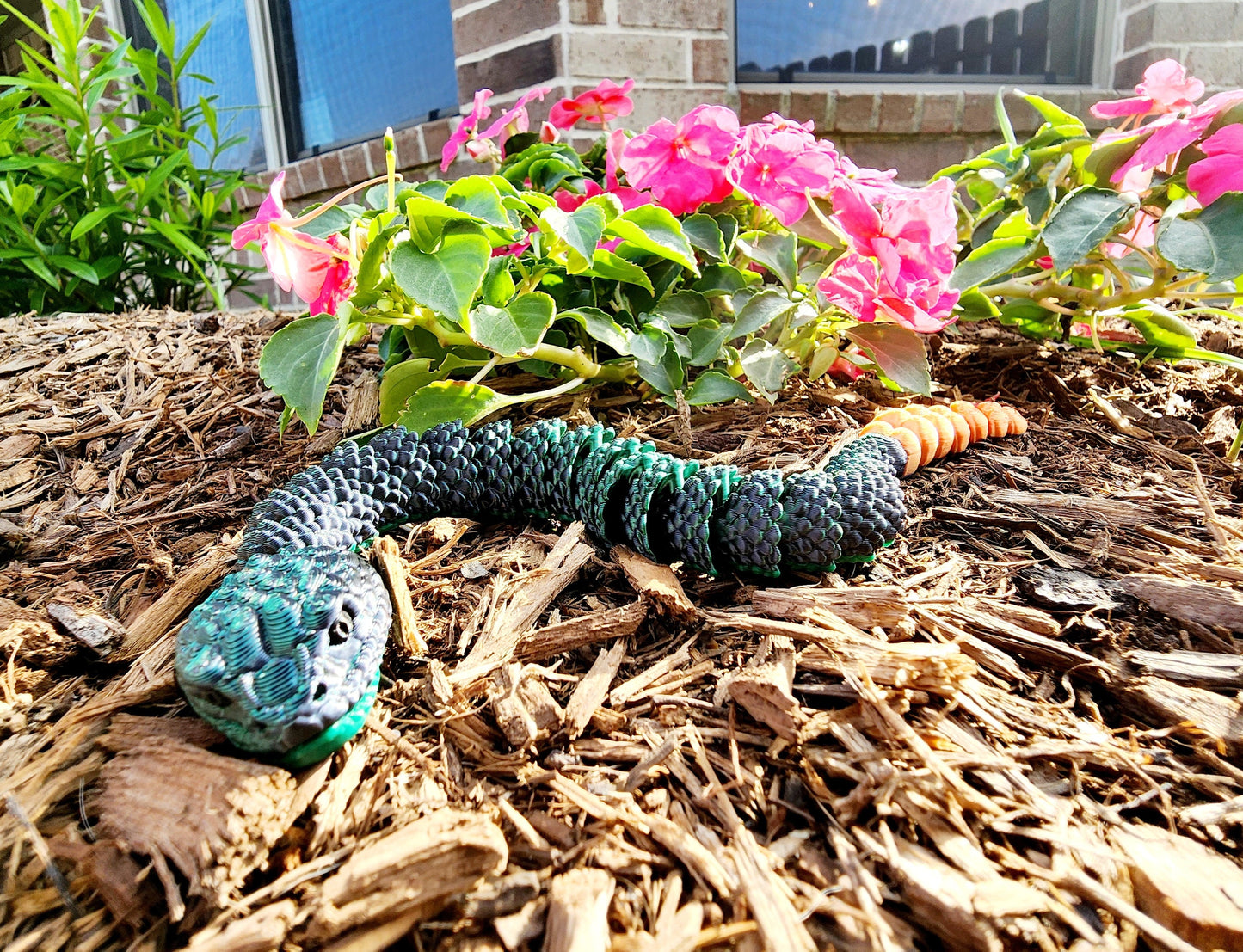 3D printed articulated rattlesnake fidget, sensory toy, desk toy.