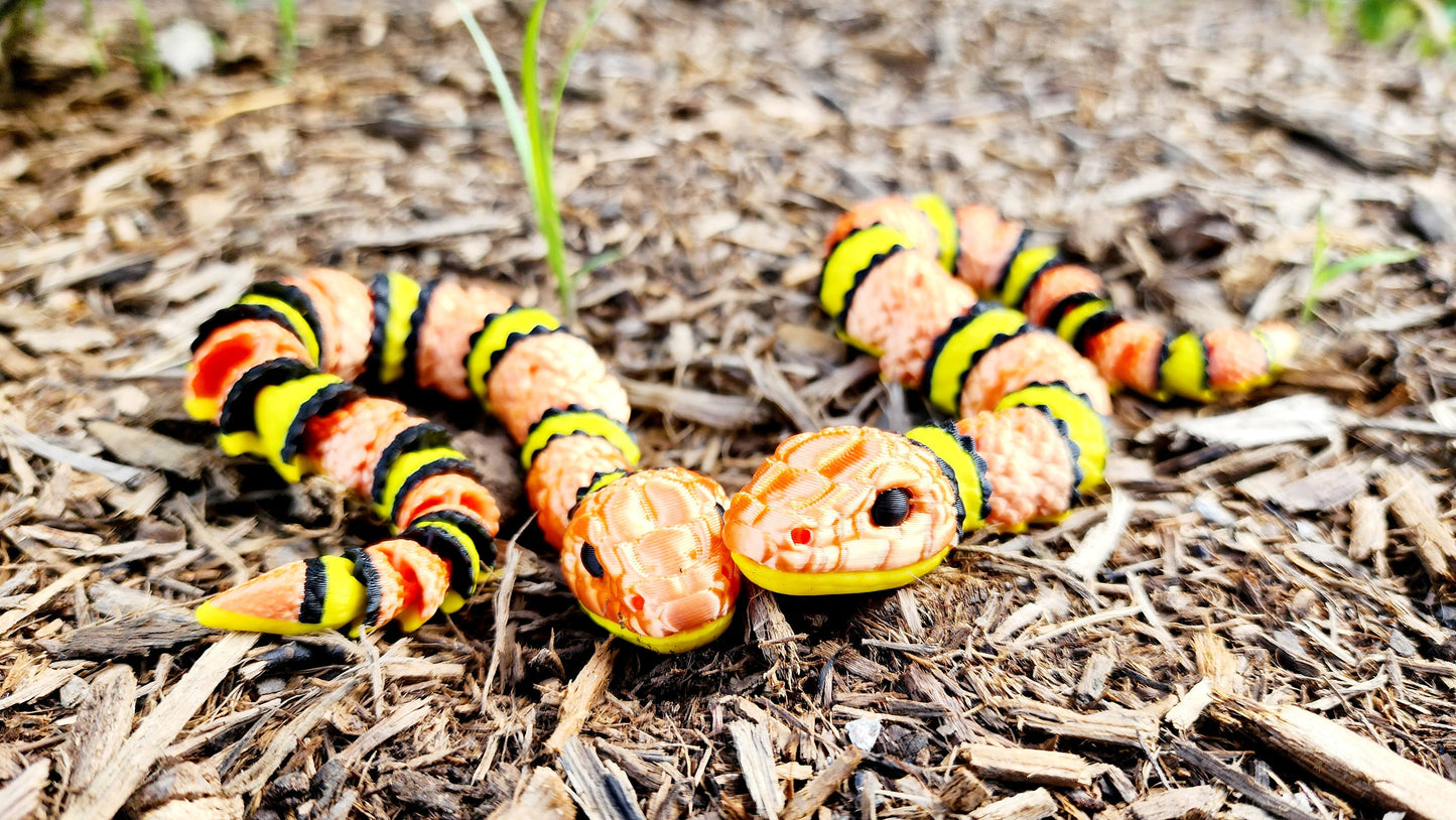 3D printed articulated Coral Snake, King Snake fidget sensory toy, desk toy.