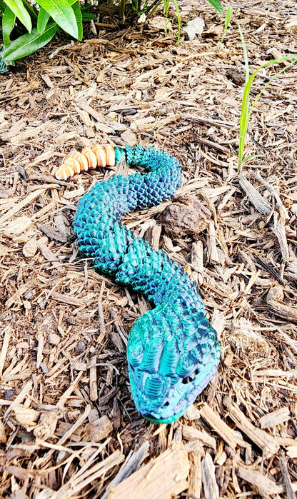 3D printed articulated rattlesnake fidget, sensory toy, desk toy.