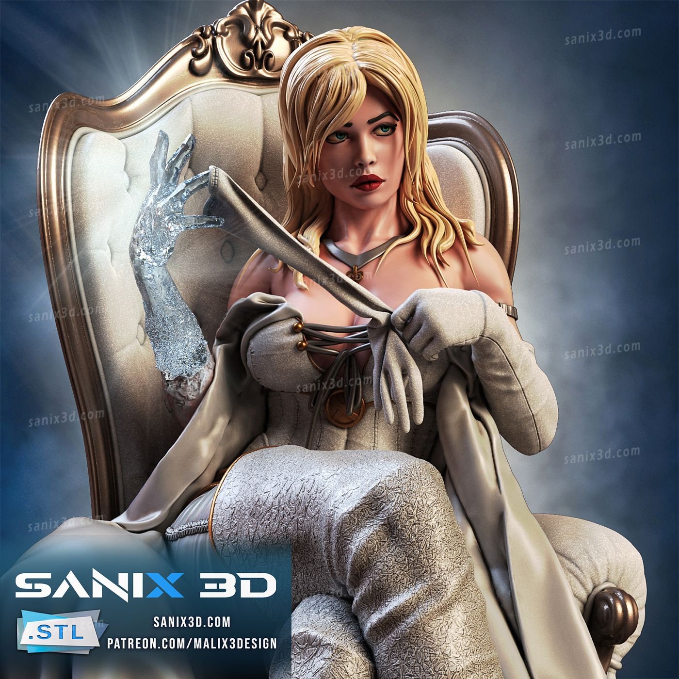 3D 14k resin printed Emma Frost desk decoration, statue.