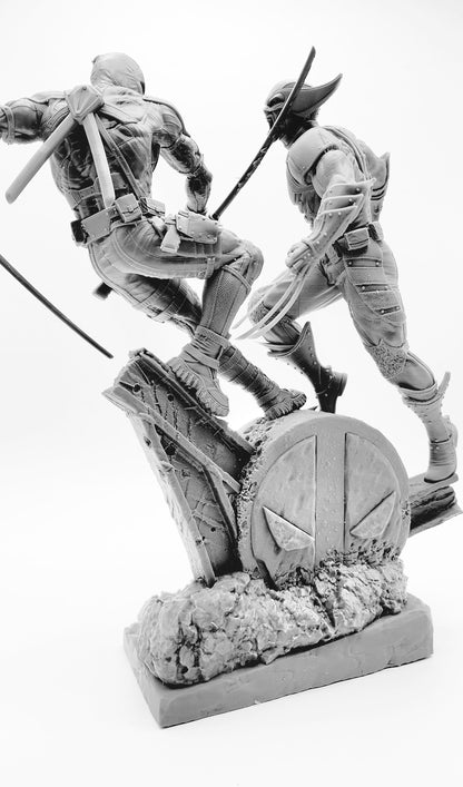 3D 14K resin printed Wolverine vs. Deadpool diorama, statue, desk ornament, toy, decoration. Fan art.