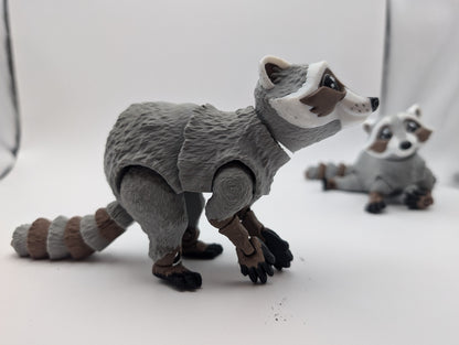 3D printed Racoon with fully articulated limbs, posable fidget, sensory toy.