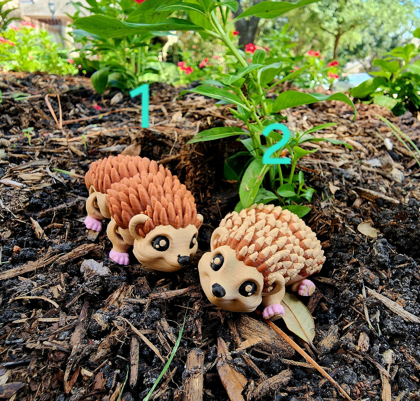 3D printed cute articulate hedgehog fidget toy.