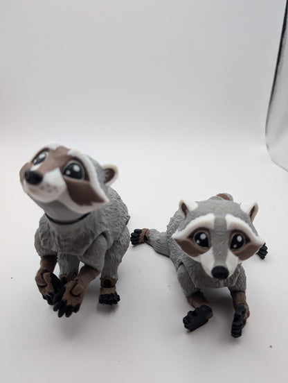 3D printed Racoon with fully articulated limbs, posable fidget, sensory toy.