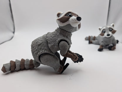 3D printed Racoon with fully articulated limbs, posable fidget, sensory toy.