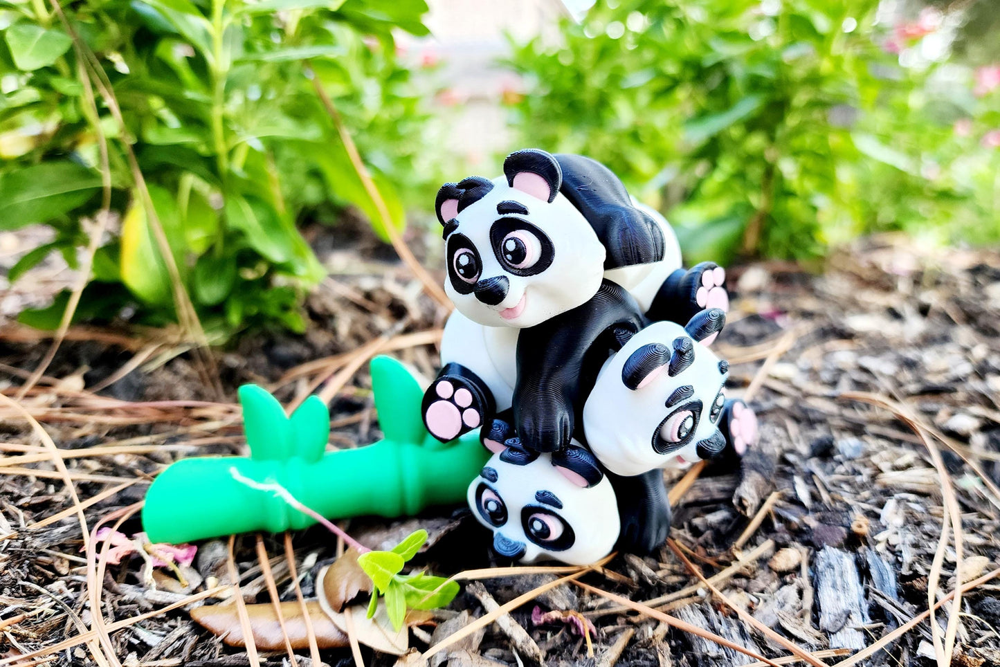 3D printed articulated mini-Panda with bamboo fidget, sensory toy.