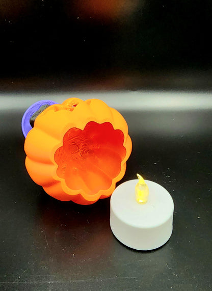 3D printed Witch Cat Jack O Lantern Tea Light ornament, desktop decoration, Halloween decoration.