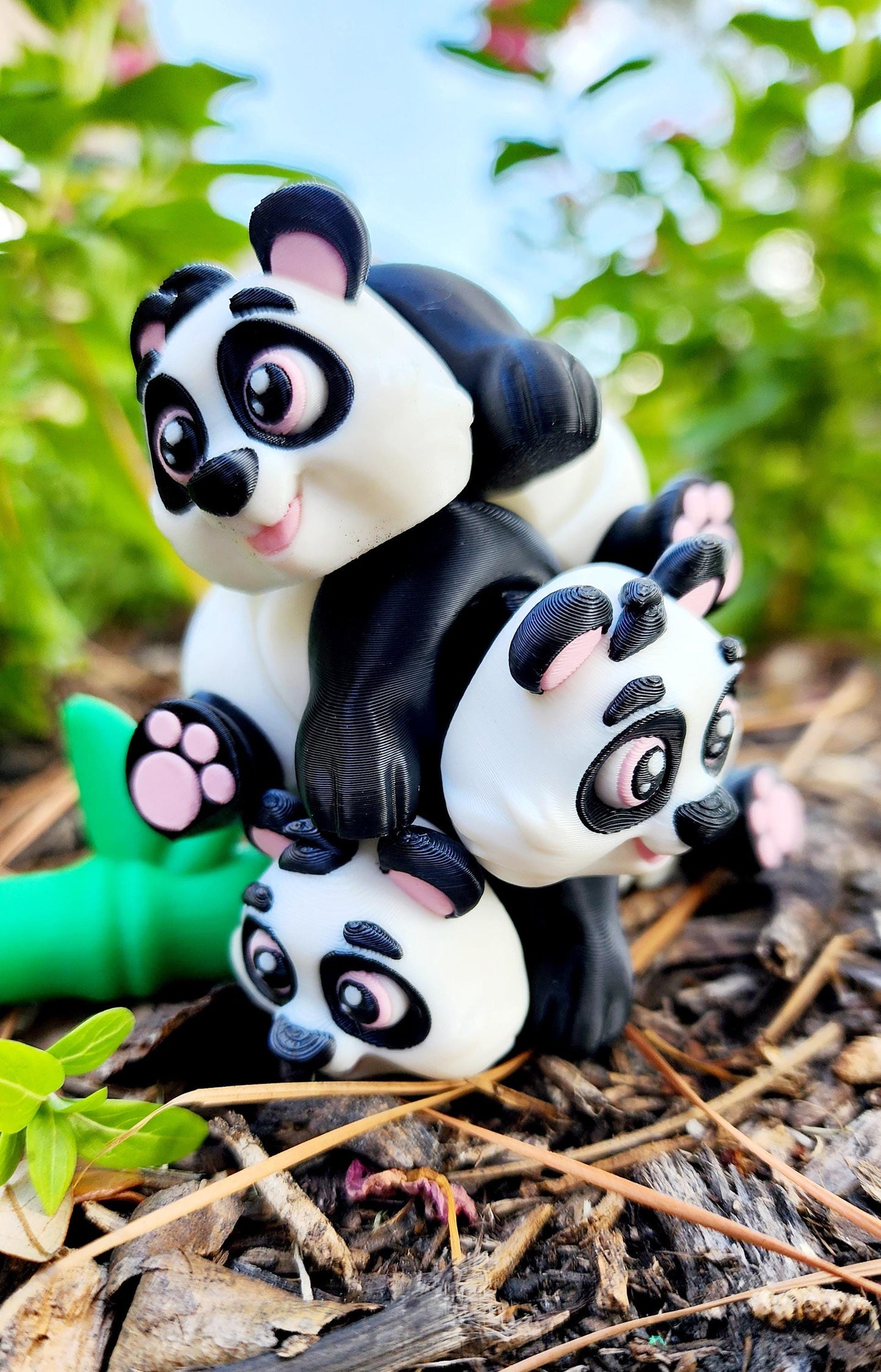 3D printed articulated mini-Panda with bamboo fidget, sensory toy.