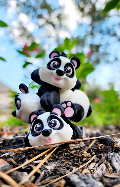 3D printed articulated mini-Panda with bamboo fidget, sensory toy.