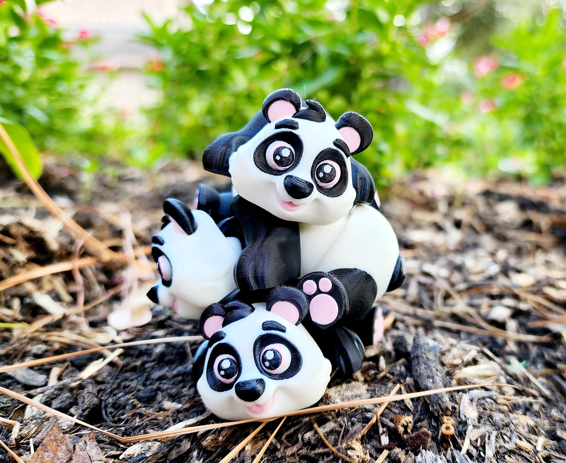 3D printed articulated mini-Panda with bamboo fidget, sensory toy.