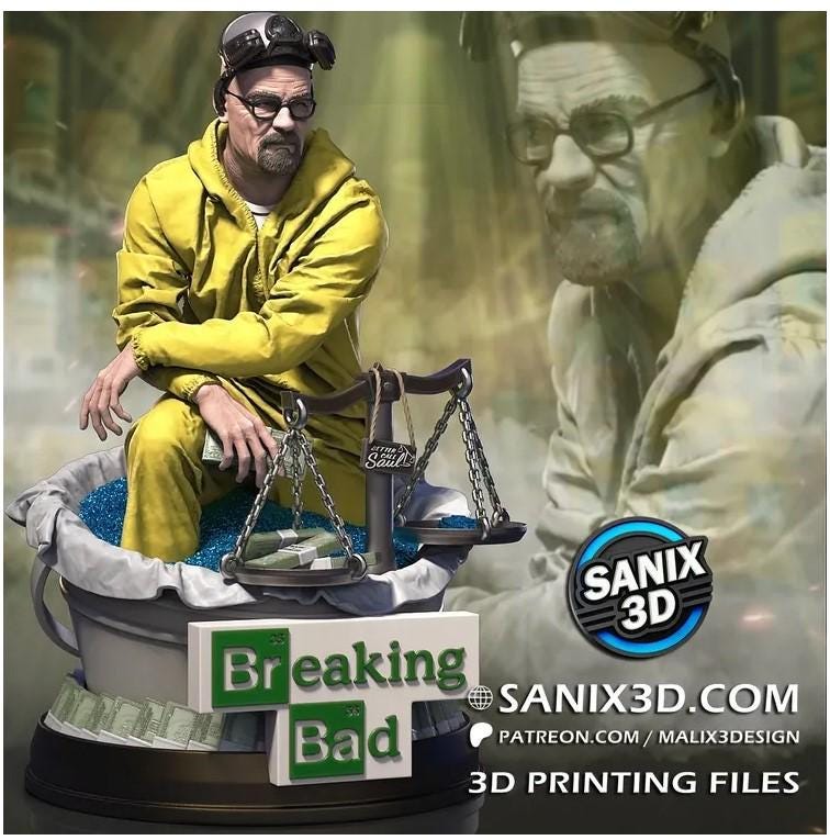 3D 14k resin printed Walter White from Breaking Bad. Desktop Decoration, Bust, Statue. Fan art.