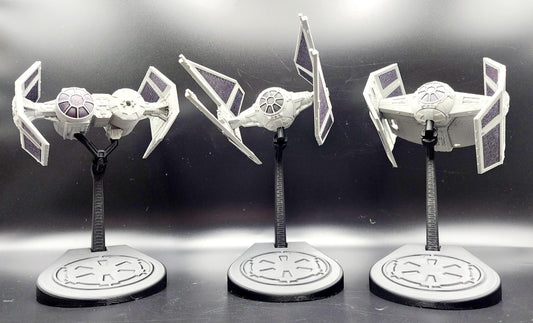 3D Printed Tie Fighters from Star Wars with display base. Fan art