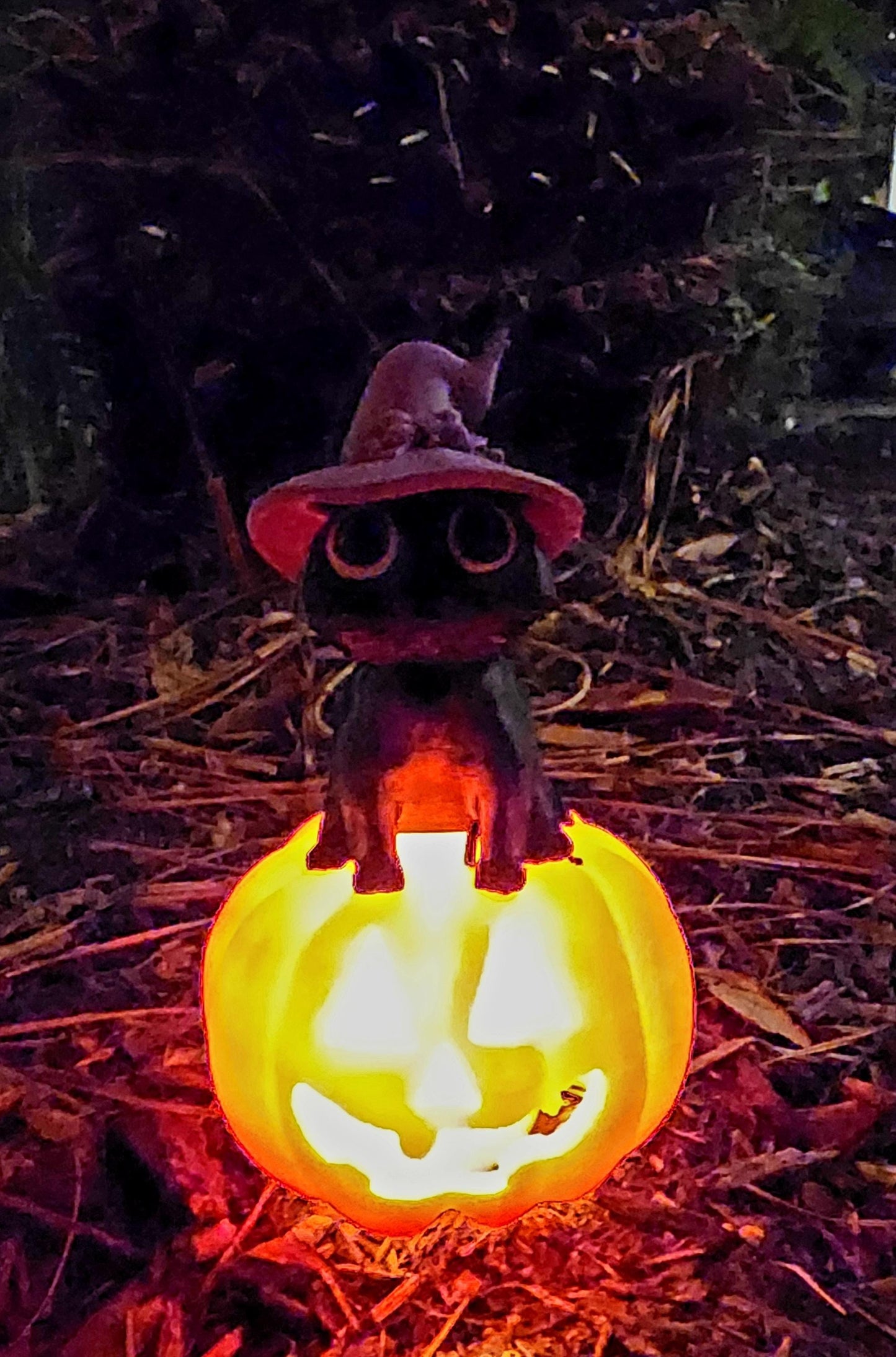 3D printed Witch Cat Jack O Lantern Tea Light ornament, desktop decoration, Halloween decoration.