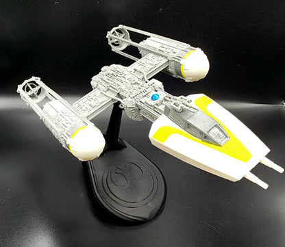 3D printed Y-Wing with custom stand from Star Wars. Action Figure, Desktop Decoration. Fan art.