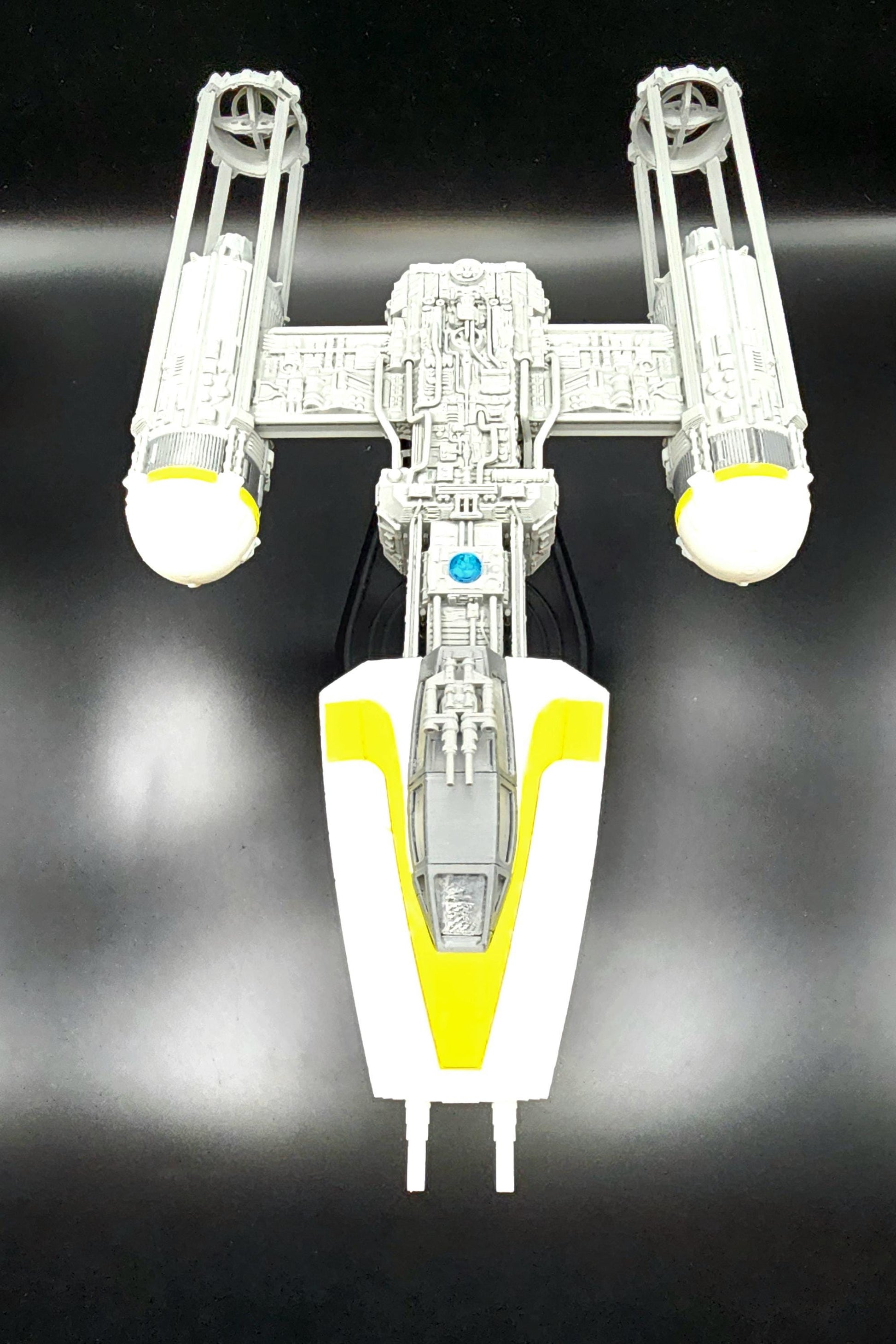 3D printed Y-Wing with custom stand from Star Wars. Action Figure, Desktop Decoration. Fan art.