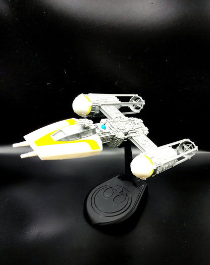 3D printed Y-Wing with custom stand from Star Wars. Action Figure, Desktop Decoration. Fan art.