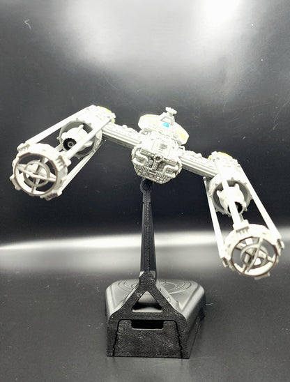 3D printed Y-Wing with custom stand from Star Wars. Action Figure, Desktop Decoration. Fan art.