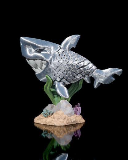 3D printed articulate Great White Shark fidget, sensory toy. Desktop Decoration.