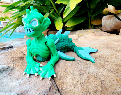 3D printed articulate Fiji Mermaid fidget, sensory toy.