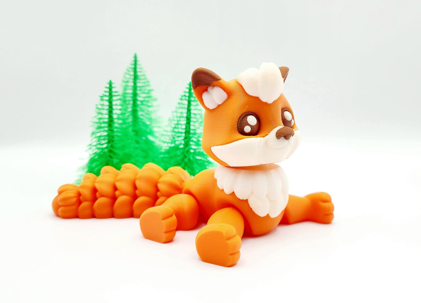 3D printed cute articulate Flexy Fox fidget, sensory toy. Desktop Decoration.