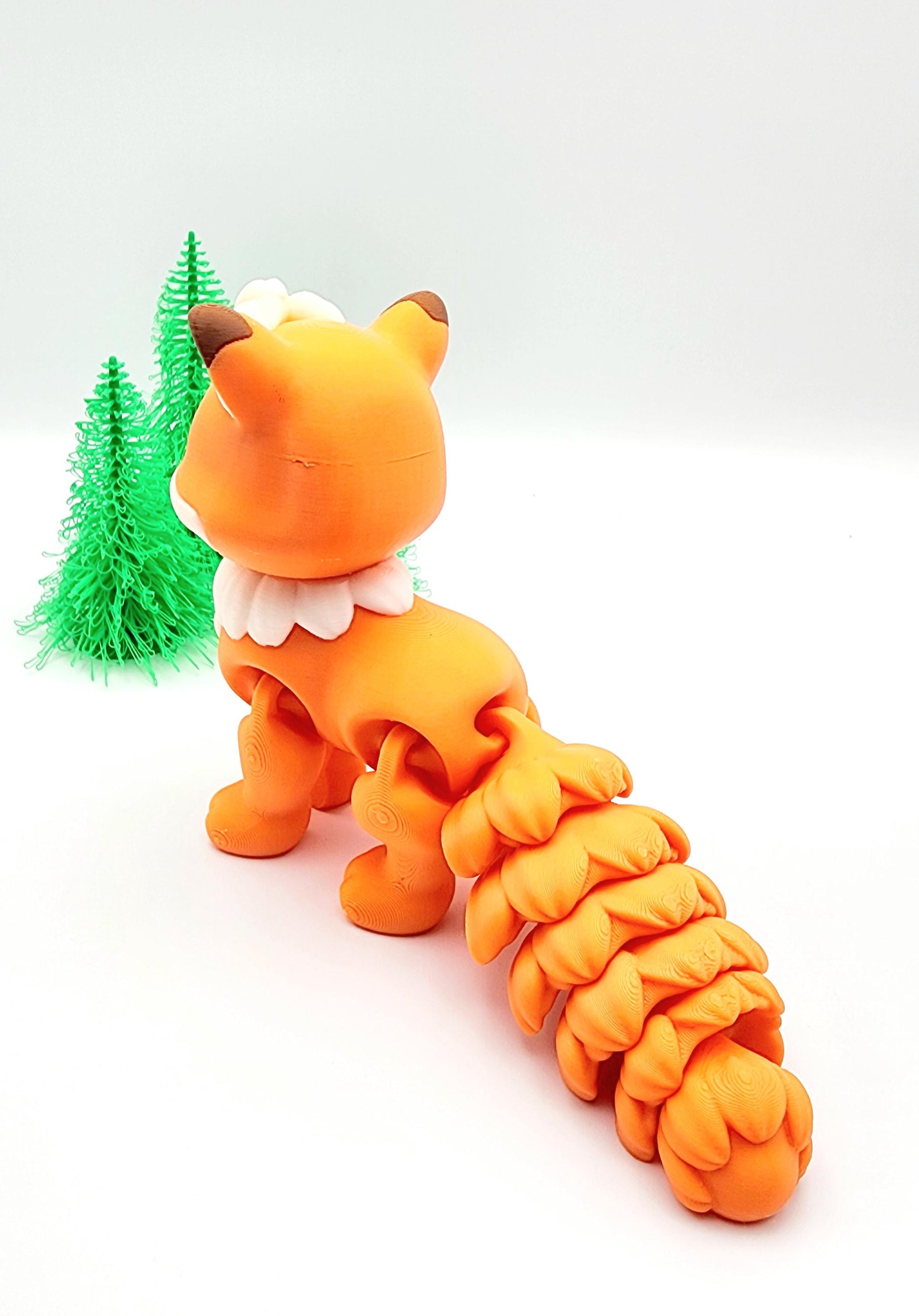 3D printed cute articulate Flexy Fox fidget, sensory toy. Desktop Decoration.