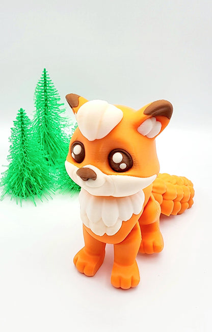 3D printed cute articulate Flexy Fox fidget, sensory toy. Desktop Decoration.