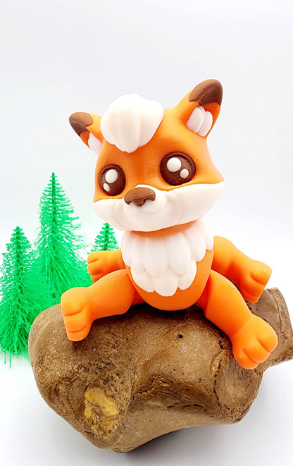 3D printed cute articulate Flexy Fox fidget, sensory toy. Desktop Decoration.