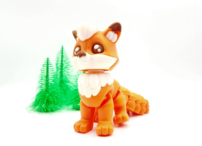 3D printed cute articulate Flexy Fox fidget, sensory toy. Desktop Decoration.