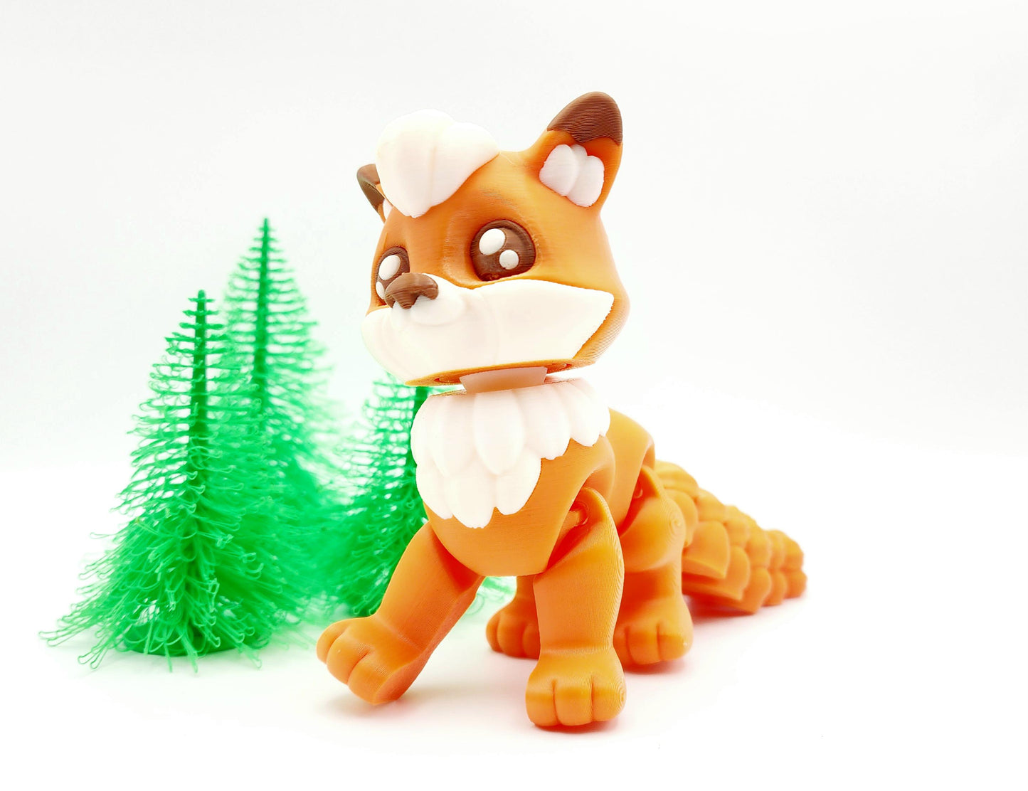 3D printed cute articulate Flexy Fox fidget, sensory toy. Desktop Decoration.