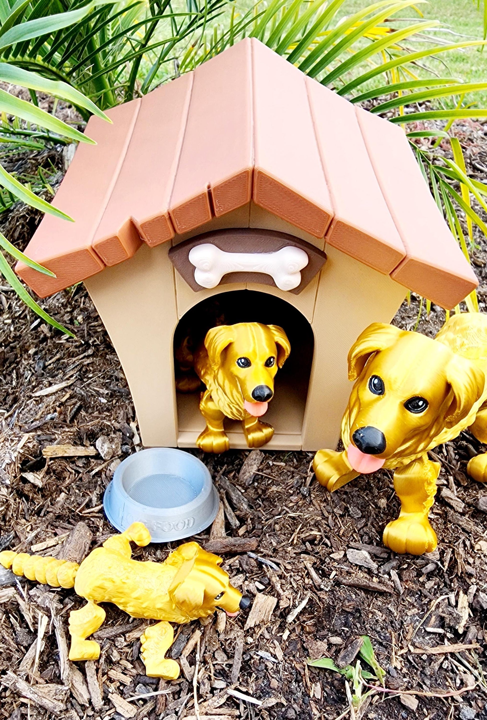 3D printed articulate Golden Retriever fidget, sensory toy.