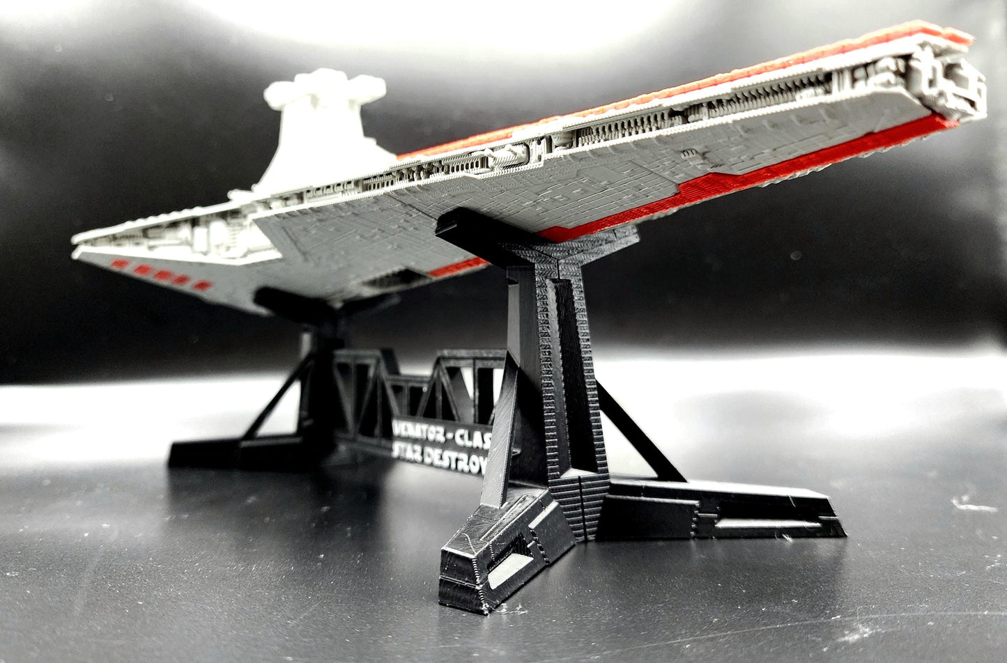 3D printed Venator Class Destroyer with matching display stand. Desktop Decoration, Ornament. Fan art.