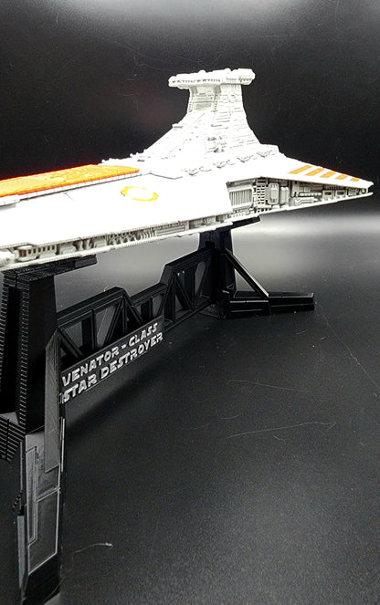 3D printed Venator Class Destroyer with matching display stand. Desktop Decoration, Ornament. Fan art.