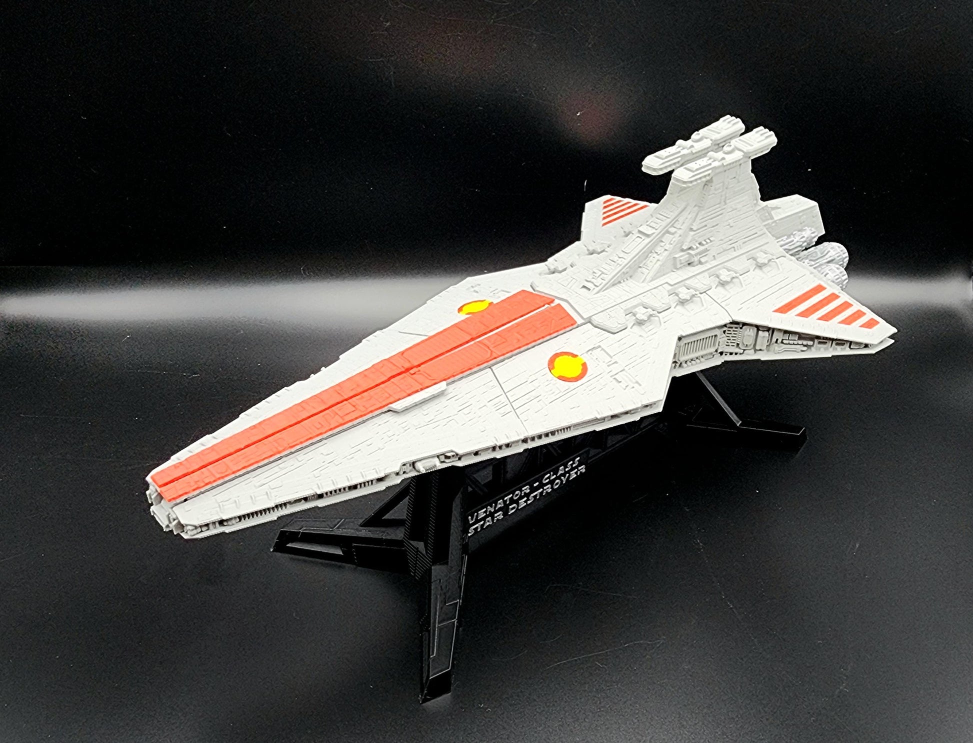 3D printed Venator Class Destroyer with matching display stand. Desktop Decoration, Ornament. Fan art.