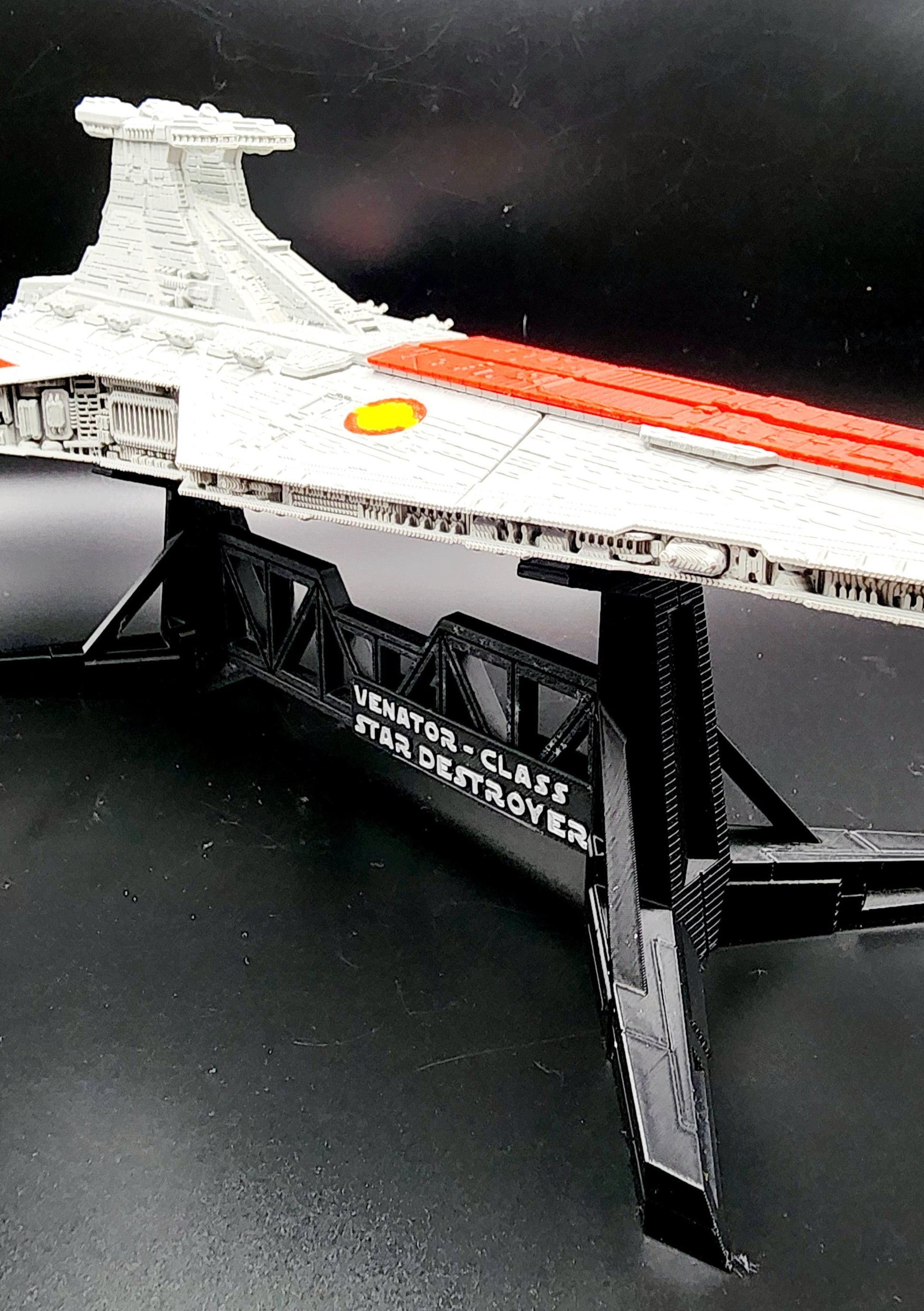 3D printed Venator Class Destroyer with matching display stand. Desktop Decoration, Ornament. Fan art.