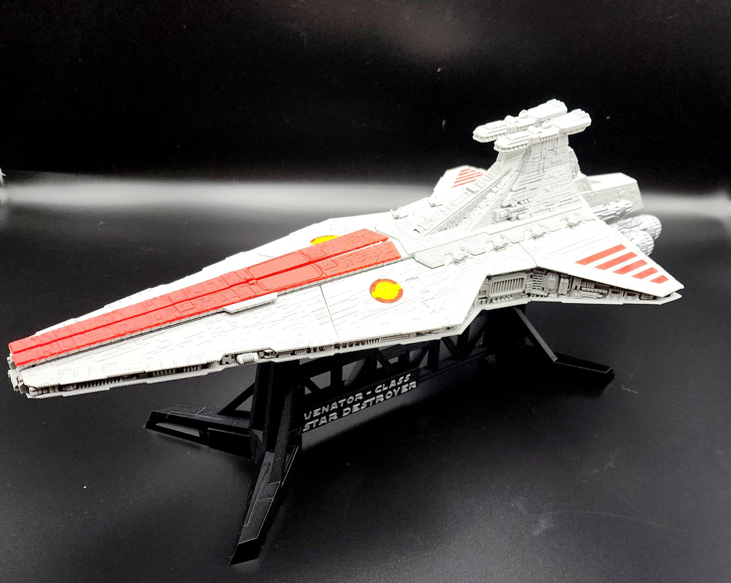 3D printed Venator Class Destroyer with matching display stand. Desktop Decoration, Ornament. Fan art.