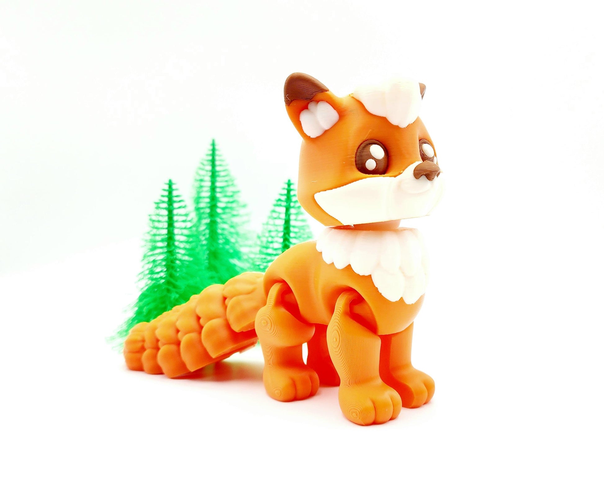 3D printed cute articulate Flexy Fox fidget, sensory toy. Desktop Decoration.