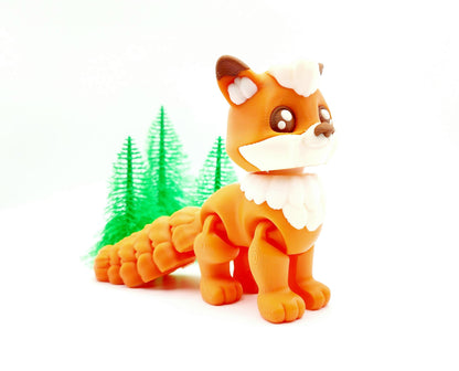 3D printed cute articulate Flexy Fox fidget, sensory toy. Desktop Decoration.